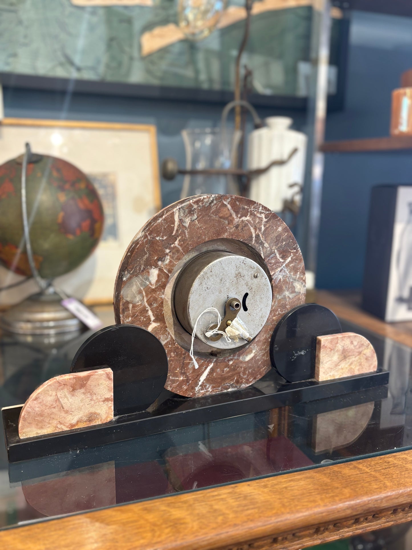 Deco Marble Clock with Winding Key