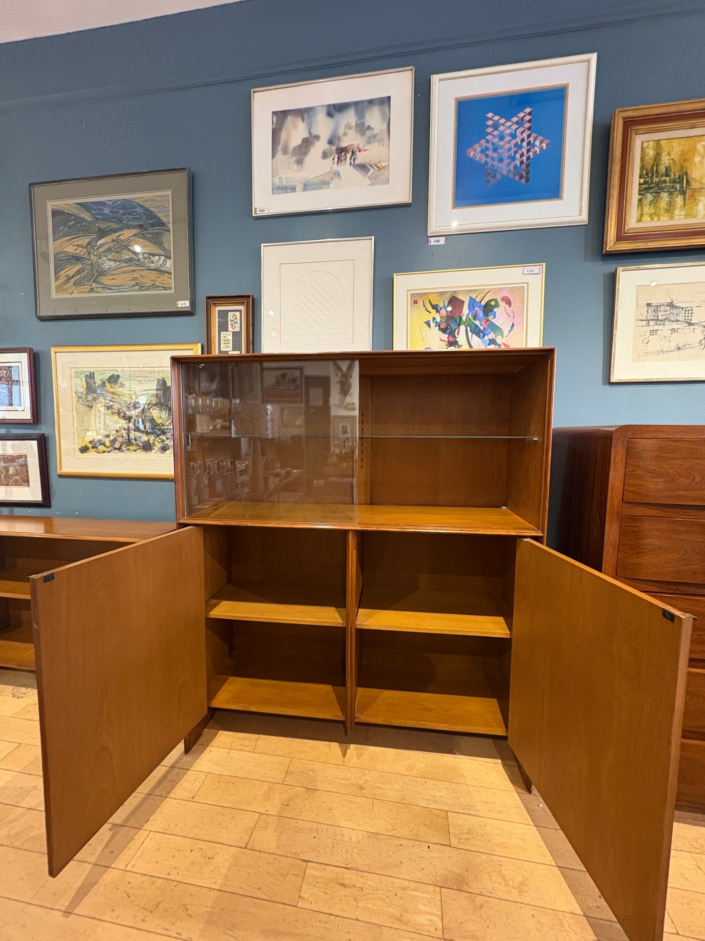 Cabinet with Sliding Glass Door Shelf
