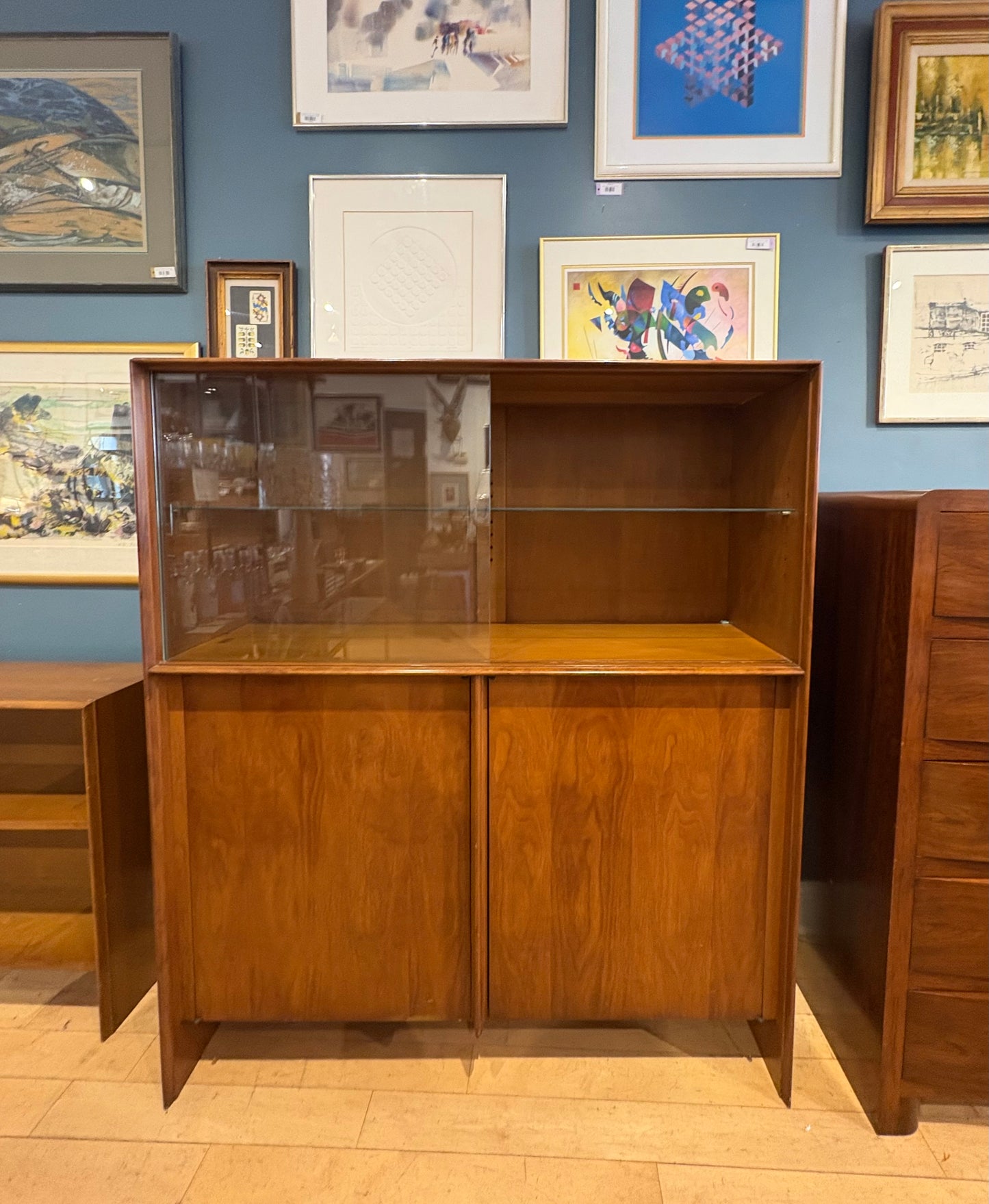 Cabinet with Sliding Glass Door Shelf