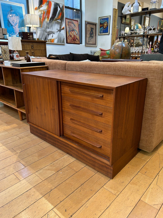 Teak 4 Drawer Console with Sliding Door Cabinet