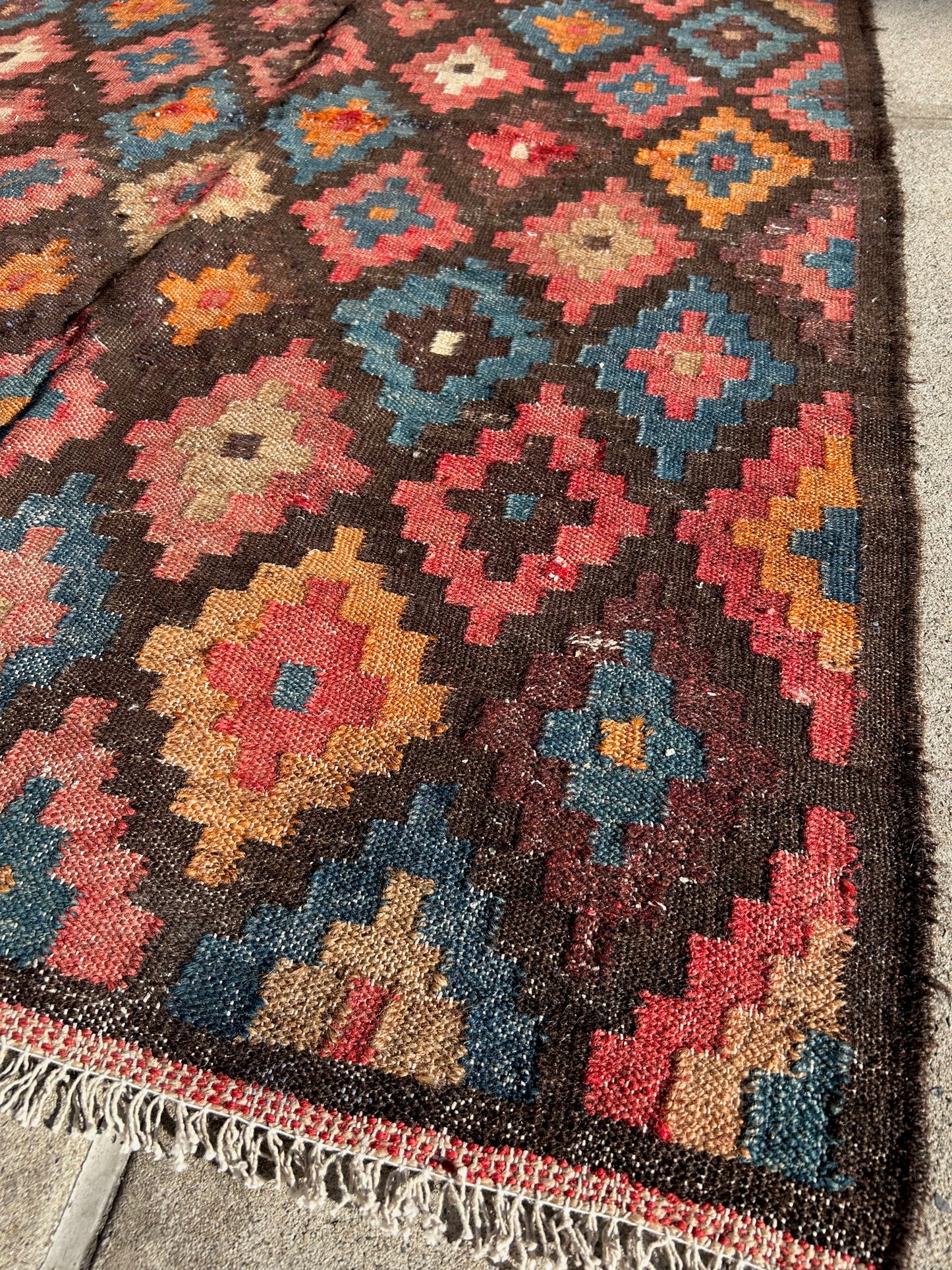 Vintage Wool Woven Red Diamonds Rug 55"x129"