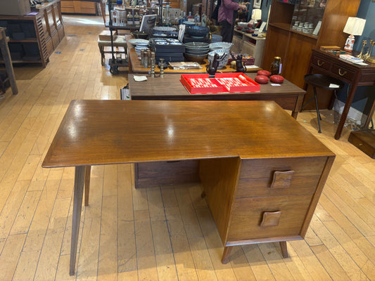 Midcentury Desk with Two Drawers and Bookshelf Back