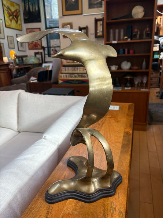 Vintage Brass Bird and Wave Sculpture