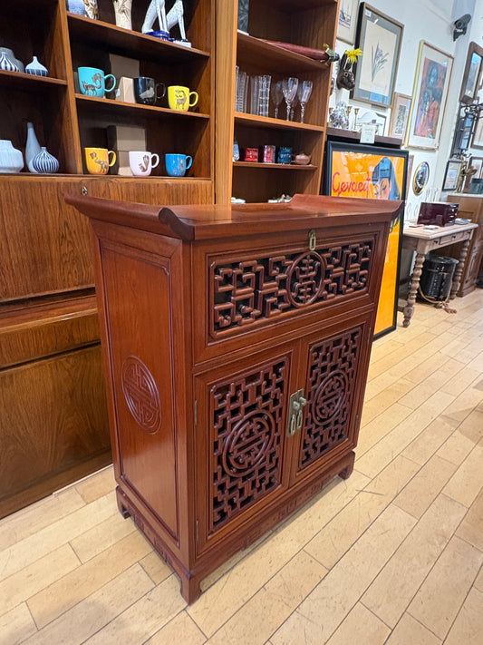 Asian Bar Cabinet with Opening Top and Pull Out Shelf
