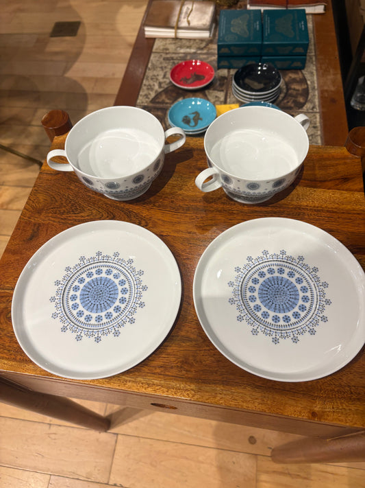 1960s Rosenthal "EisBlume" Handled Soup Bowls and Saucers (Pair)
