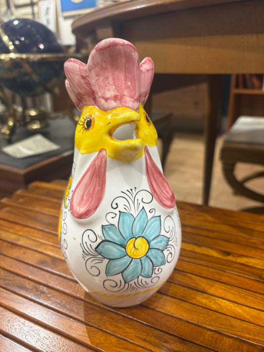 Hand Painted Italian Ceramic Rooster Pitcher