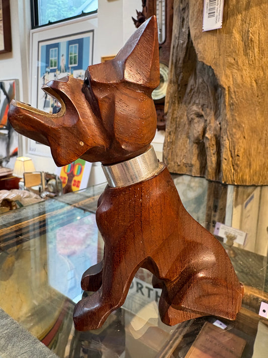 French Carved Wood Bull Dog Corkscrew/Bottle Opener