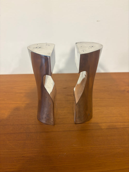 Pair of Silver Plated Tall Abstract Heart Salt and Pepper Shakers