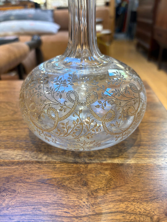 Vintage Crystal Decanter with Etched Gold Accents