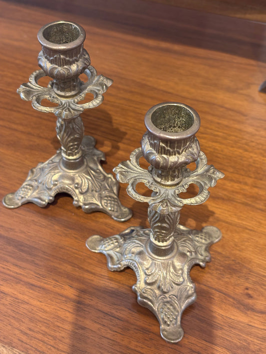 Pair of Brass Ornate Candlestick Holders