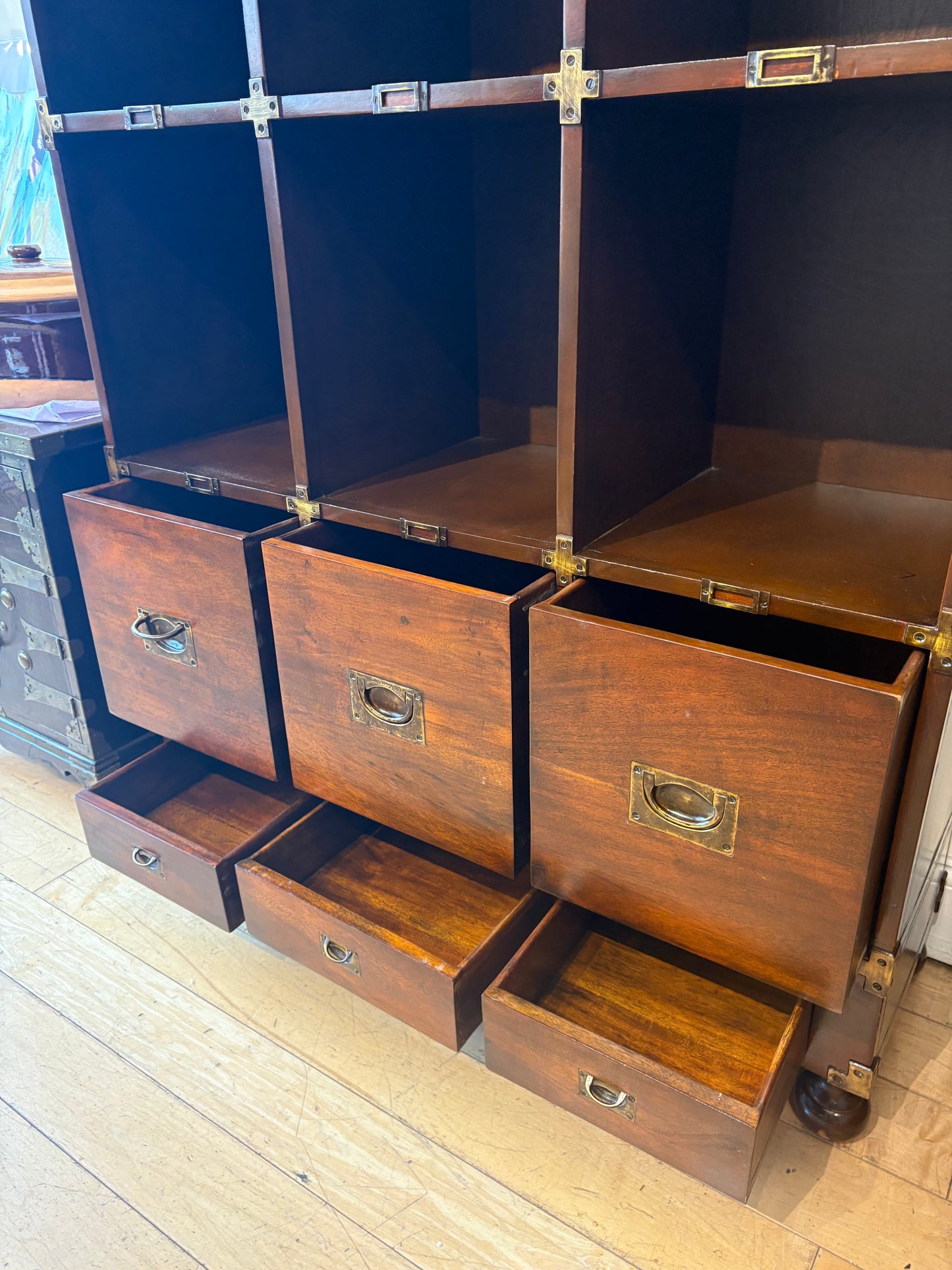Wood and Leather Bookcase with Drawers by Theodore Alexander