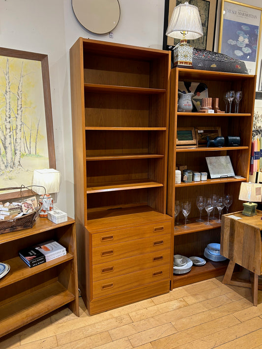 Danish Teak Bookcase with 4 Lower Drawers