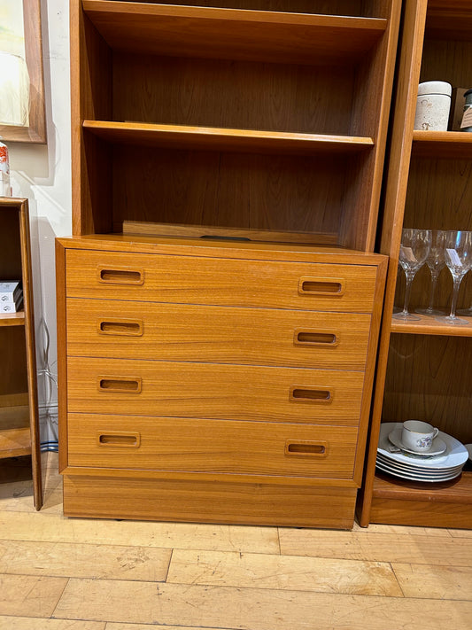 Danish Teak Bookcase with 4 Lower Drawers