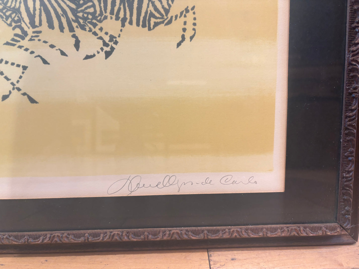 Signed De Carlo Running Zebras Woodblock Print 262/275