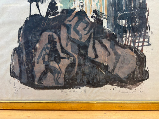 '71 Signed V. Evans Smit "King of the Hill" Woodblock Print 8/25