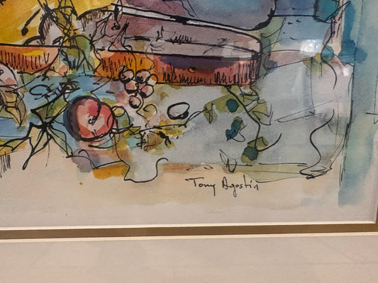 Signed Tony Agostin Violin Watercolor