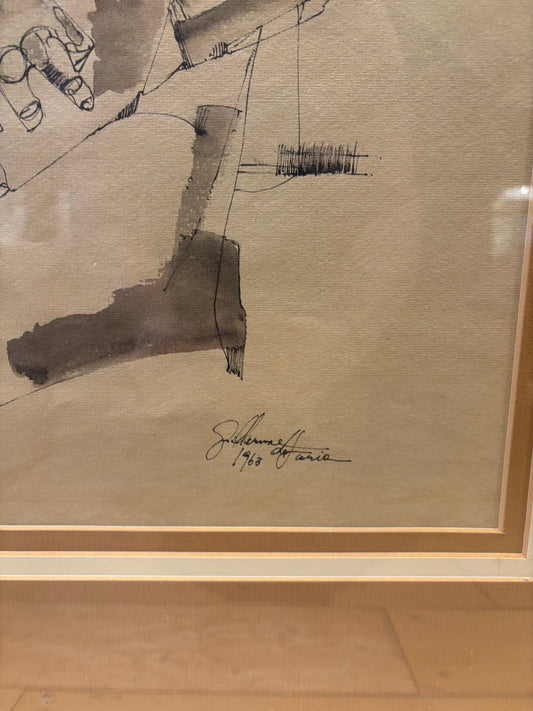 '63 Signed Guiherme de Faria Pen and Ink Drawing