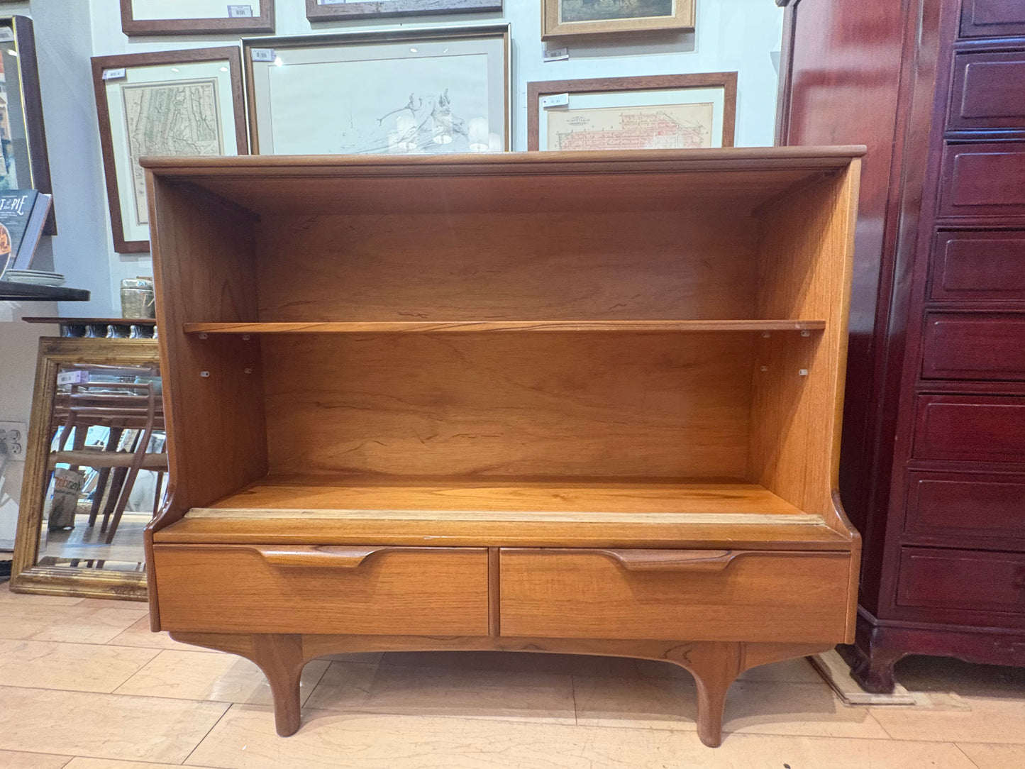 Teak Low Bookcase with Two Drawers