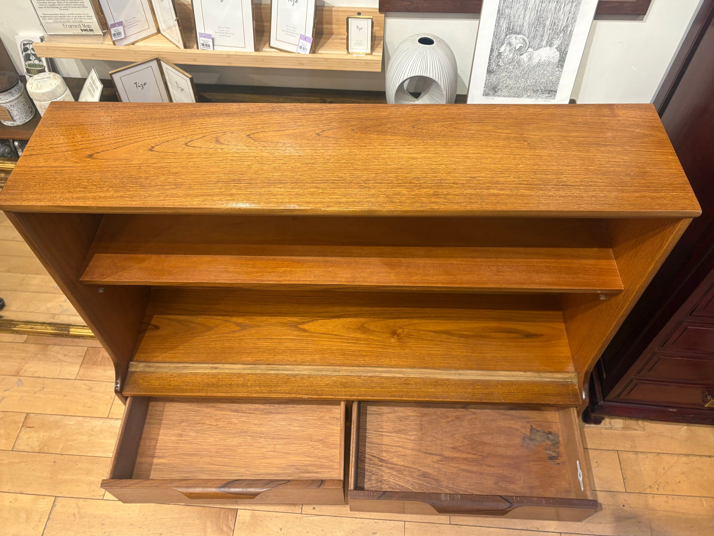 Teak Low Bookcase with Two Drawers