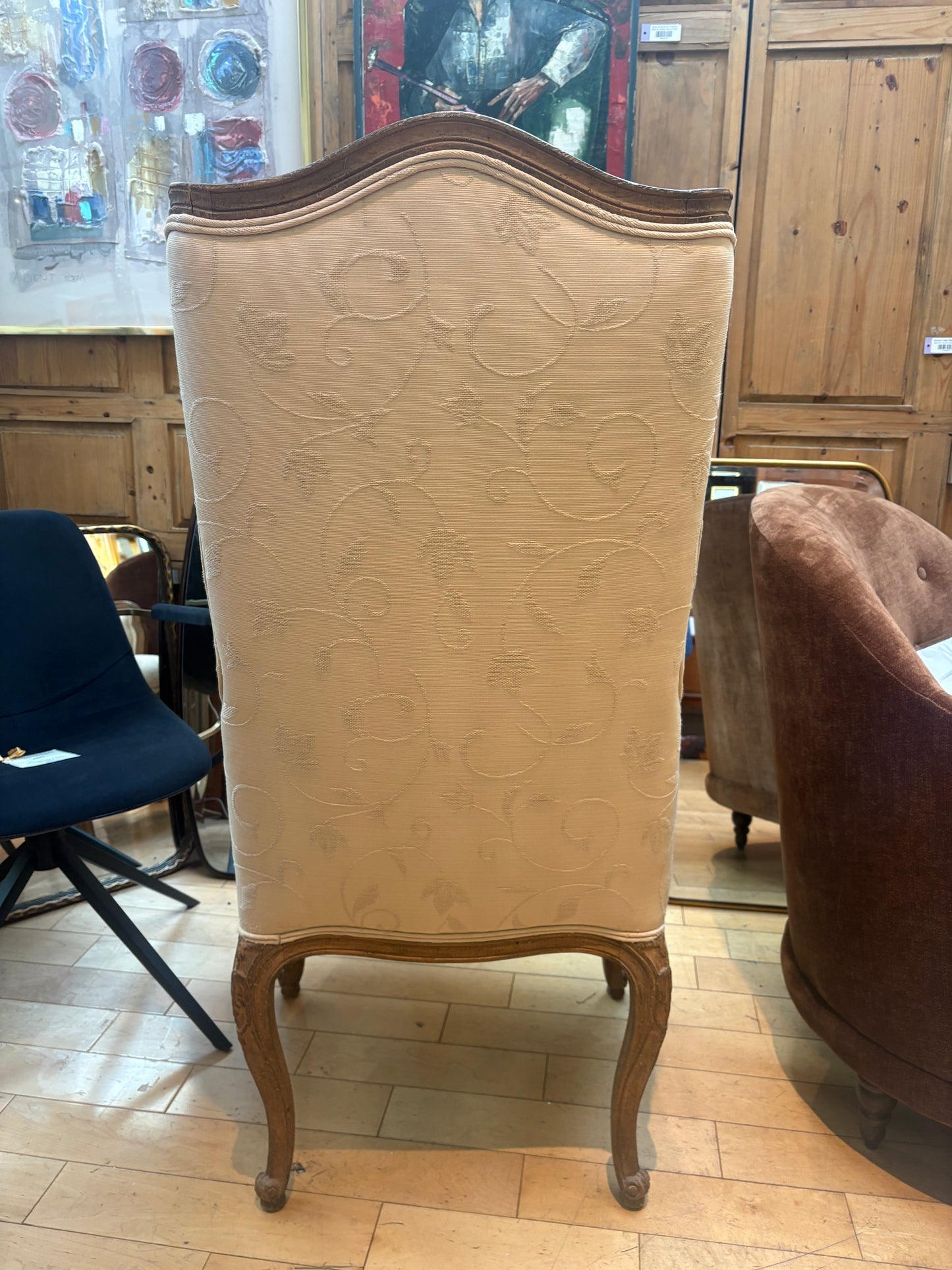 Tall Back Upholstered Armchair with 2 Round Pillows