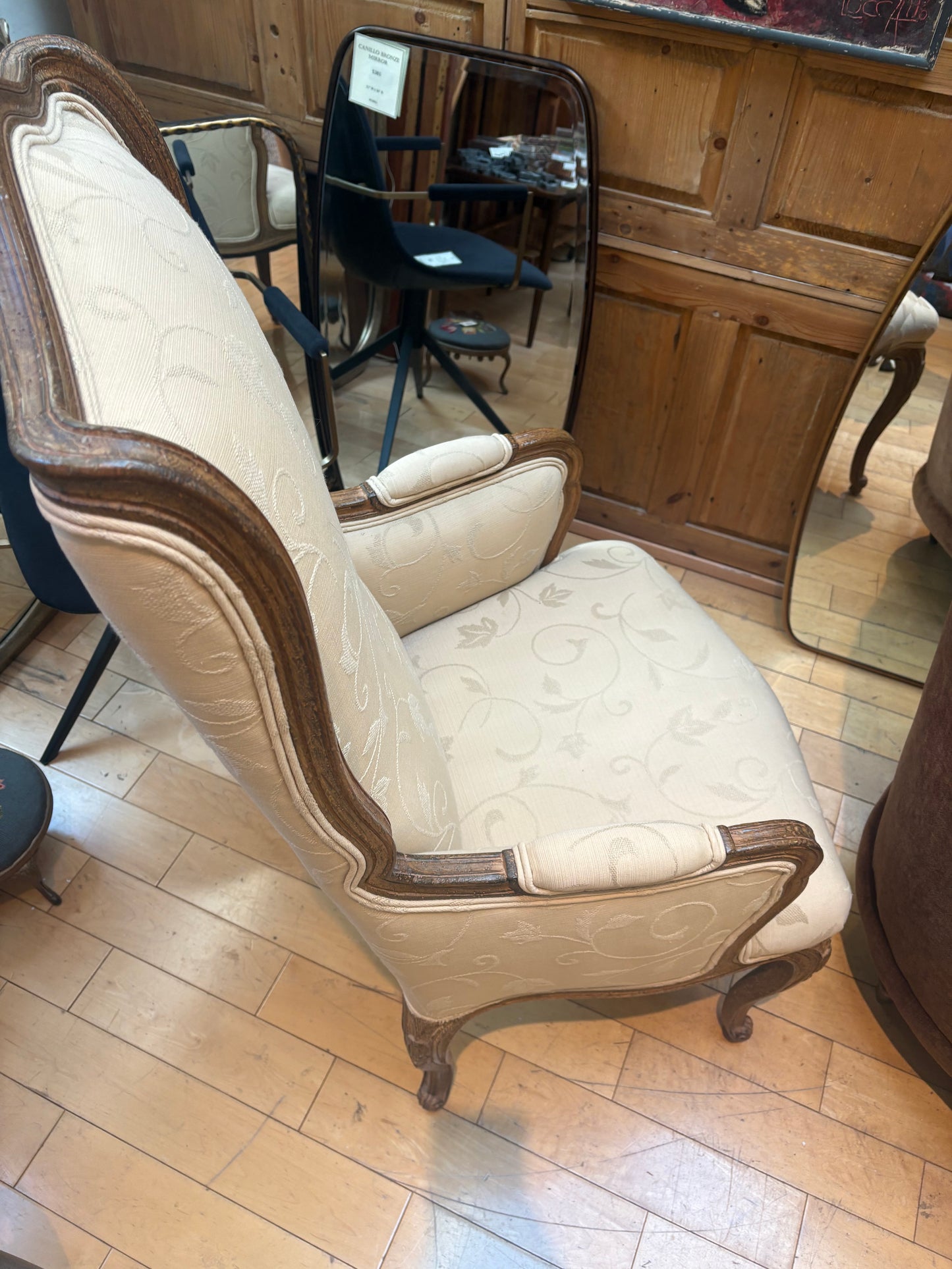 Tall Back Upholstered Armchair with 2 Round Pillows
