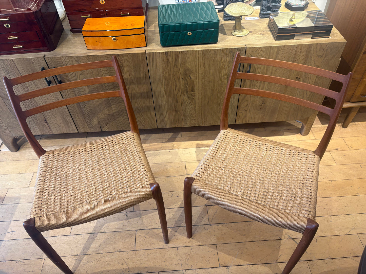 Pair of Danish Dining Chairs with Woven Wicker Seats