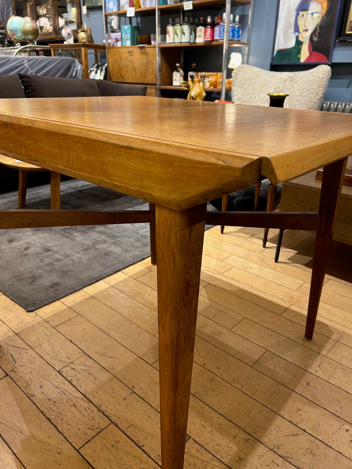 Midcentury Oak Dining Table with 2 Leaves
