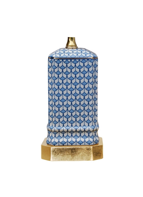 Small Blue and White Table Lamp with Gold Leaf Base