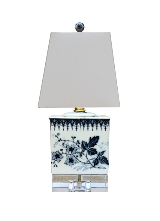 Blue and White Porcelain Square Table Lamp with Lucite Base