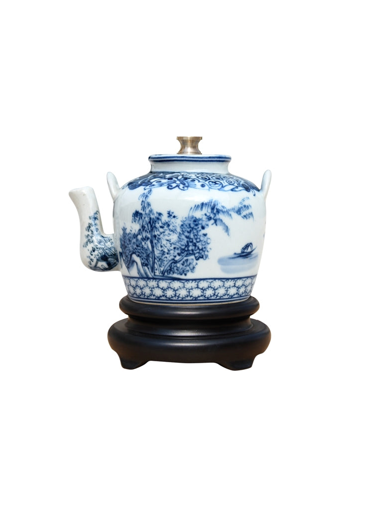 Small Blue & White Porcelain Tea Pot Lamp