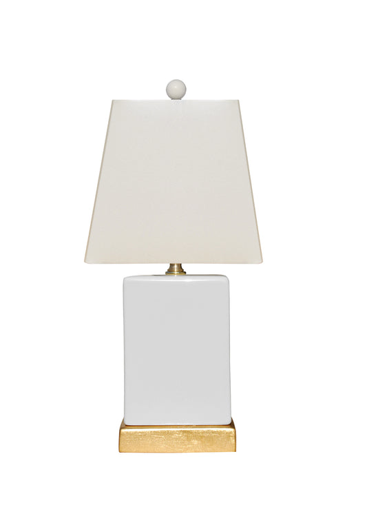 Rectangular White Porcelain Table Lamp with Gold Leaf Base