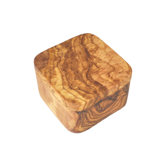 OLIVE WOOD SALT CELLAR – SQUARE – WITH MAGNETIC PIVOTING LID