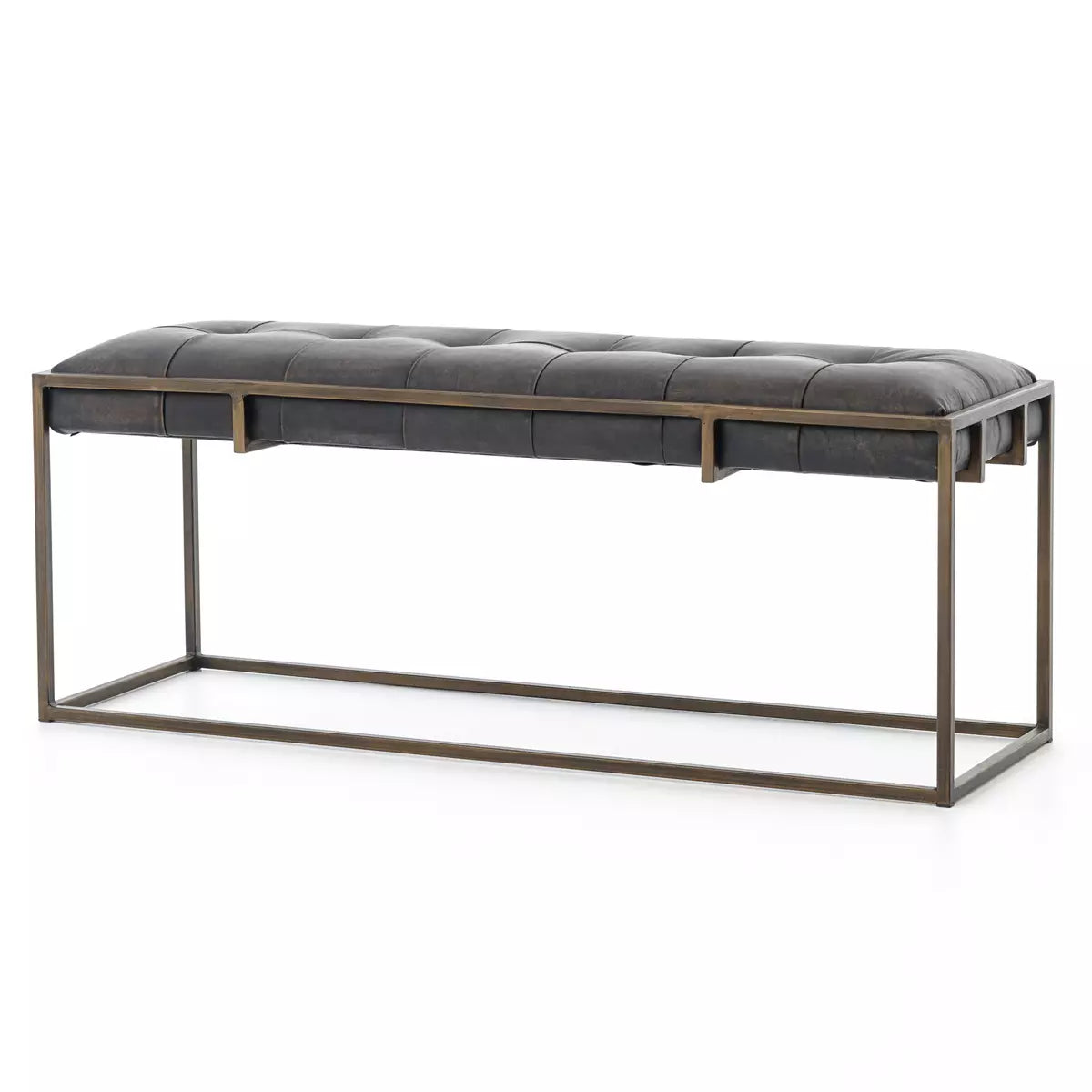 Tufted Leather and Iron Bench
