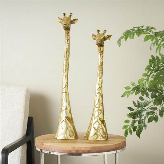 Set/2 Giraffe Gold Aluminum Metal Sculptures