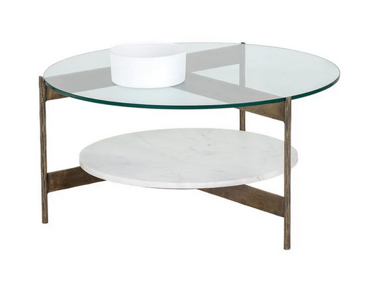 Round Multi Tier Marble & Glass Coffee Table