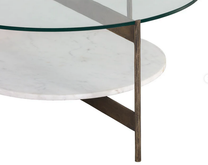 Round Multi Tier Marble & Glass Coffee Table