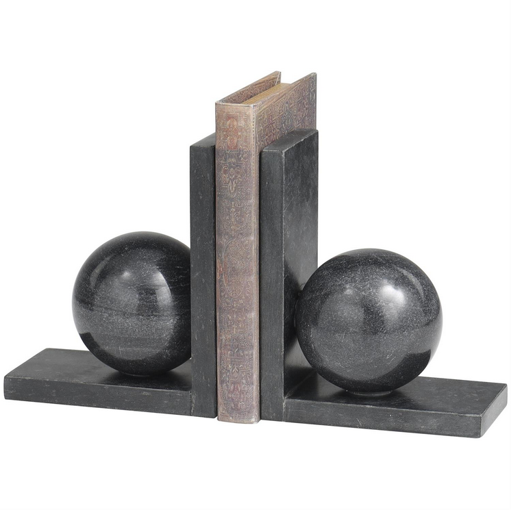 Black Marble Geometric Sleek Orb Bookends