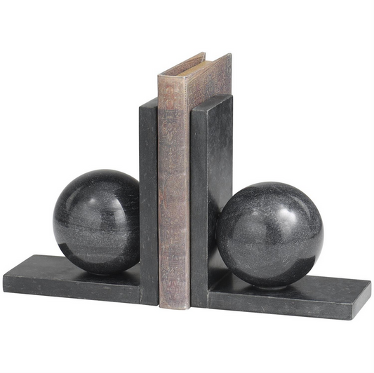 Black Marble Geometric Sleek Orb Bookends