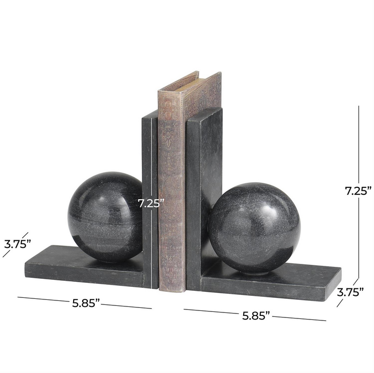 Black Marble Geometric Sleek Orb Bookends