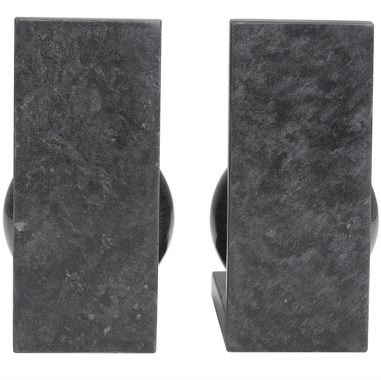 Black Marble Geometric Sleek Orb Bookends