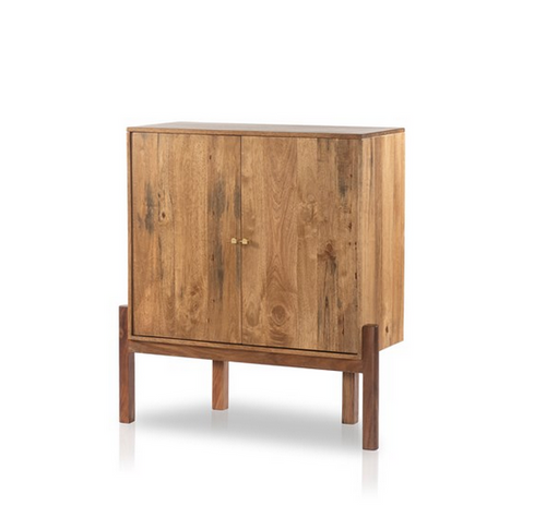 Toasted Acacia and Brass Bar Cabinet
