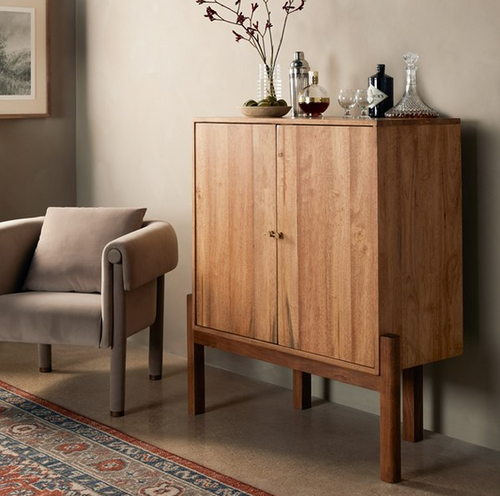 Toasted Acacia and Brass Bar Cabinet