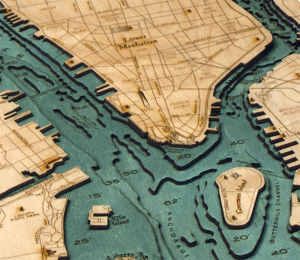 Manhattan Wood Nautical Chart