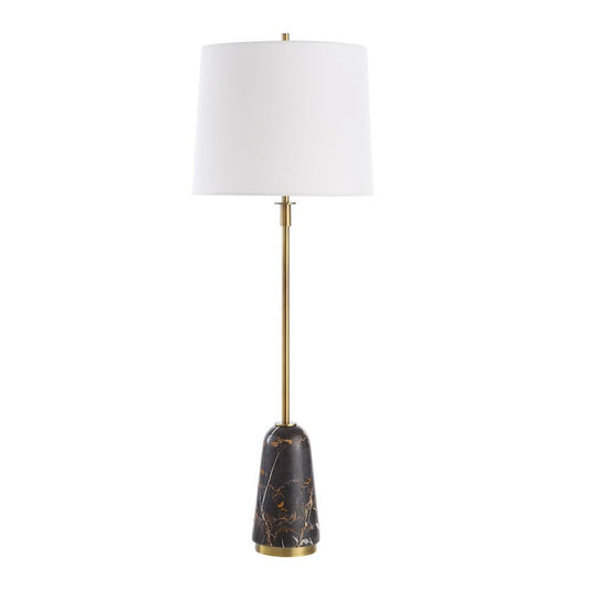 Marble and Brushed Brass Buffet Lamp with Linen Shade