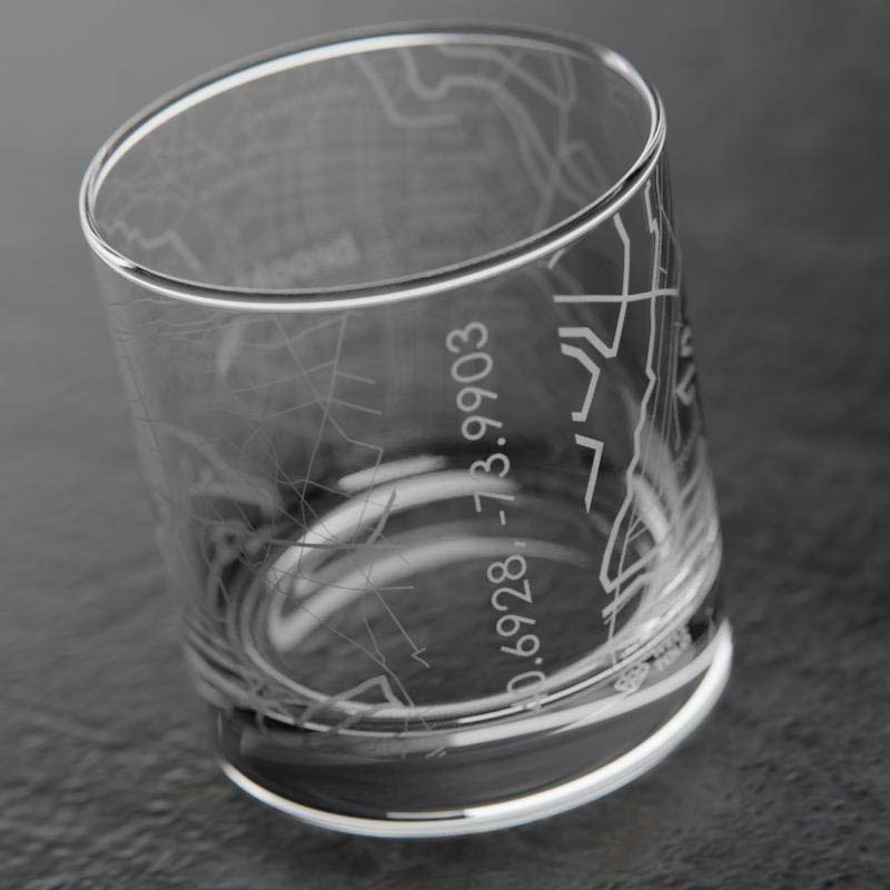 Etched Brooklyn Map Rocks Glass