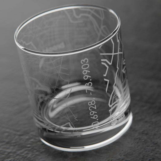 Etched Brooklyn Map Rocks Glass