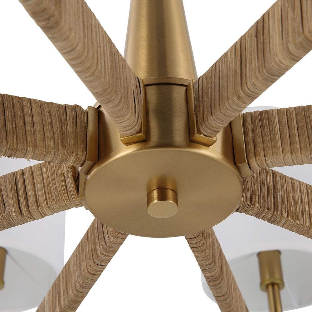 Rattan Wrapped Brass 8 Light Chandelier
