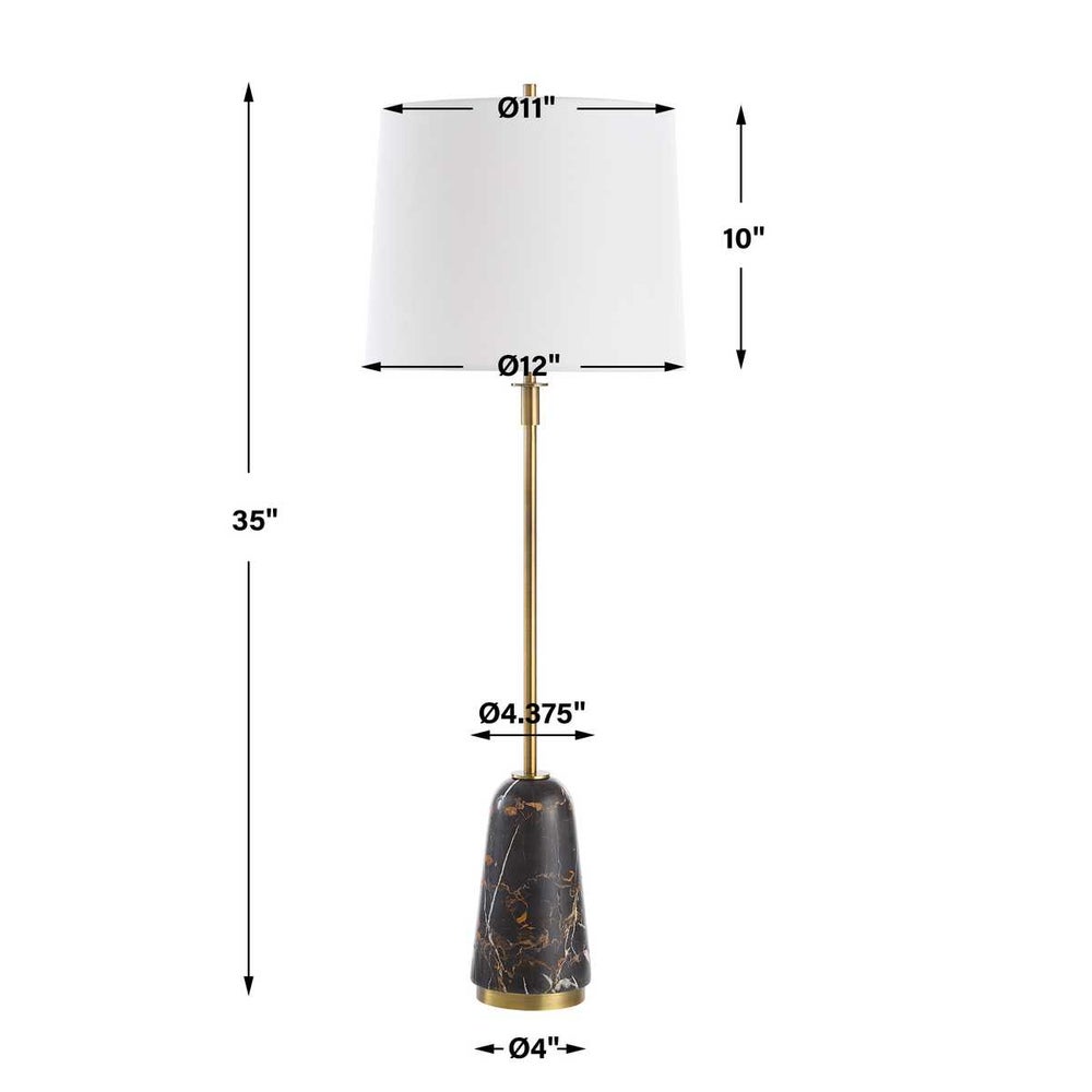 Marble and Brushed Brass Buffet Lamp with Linen Shade