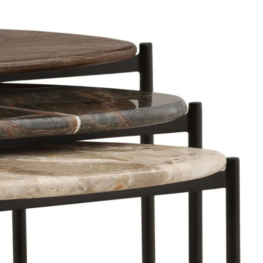 Marble and Mango Wood Set of 3 Nesting Tables
