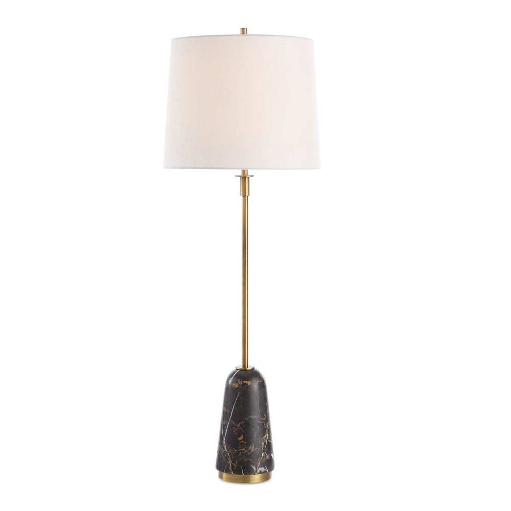 Marble and Brushed Brass Buffet Lamp with Linen Shade